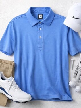 FootJoy Performance Golf Polo Men’s L Blue Stretch Moisture Wicking Athletic